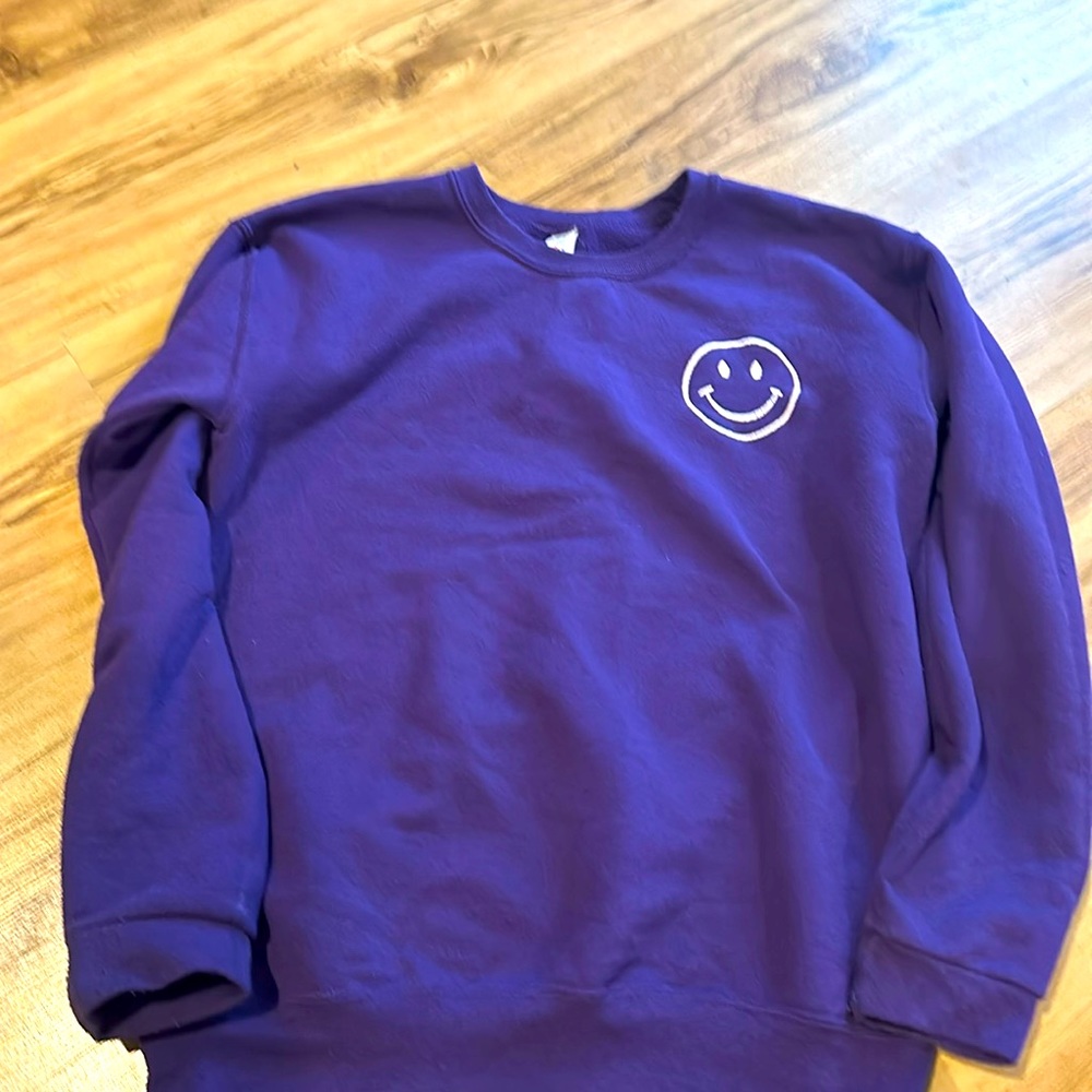 Deep purple smilie Jerzees sweatshirt.